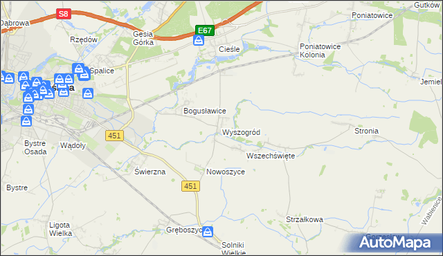 mapa Wyszogród gmina Oleśnica, Wyszogród gmina Oleśnica na mapie Targeo