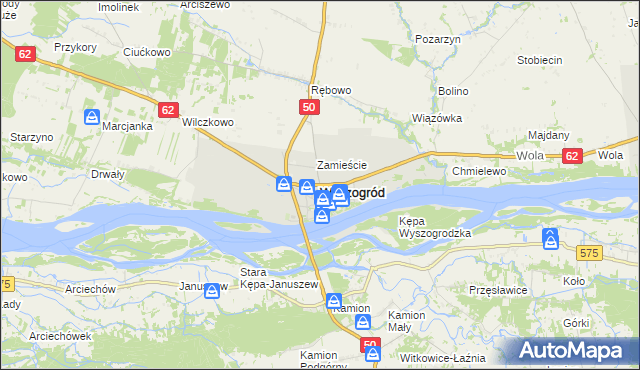 mapa Wyszogród powiat płocki, Wyszogród powiat płocki na mapie Targeo