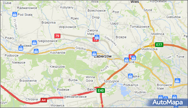 mapa Zabierzów powiat krakowski, Zabierzów powiat krakowski na mapie Targeo