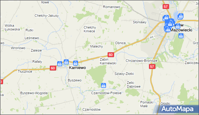 mapa Żabin Karniewski, Żabin Karniewski na mapie Targeo