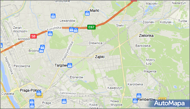 mapa Ząbki powiat wołomiński, Ząbki powiat wołomiński na mapie Targeo