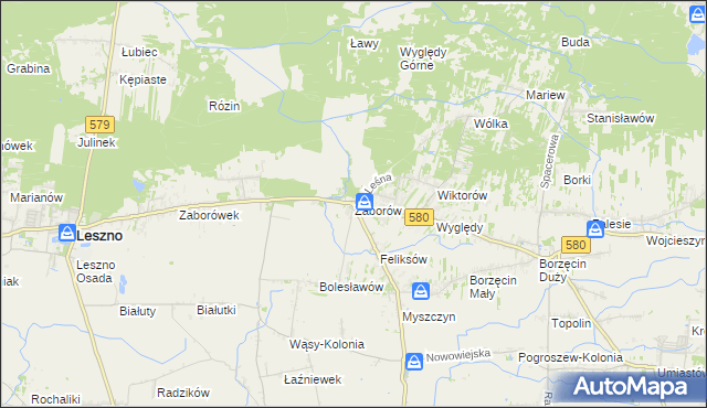 mapa Zaborów gmina Leszno, Zaborów gmina Leszno na mapie Targeo