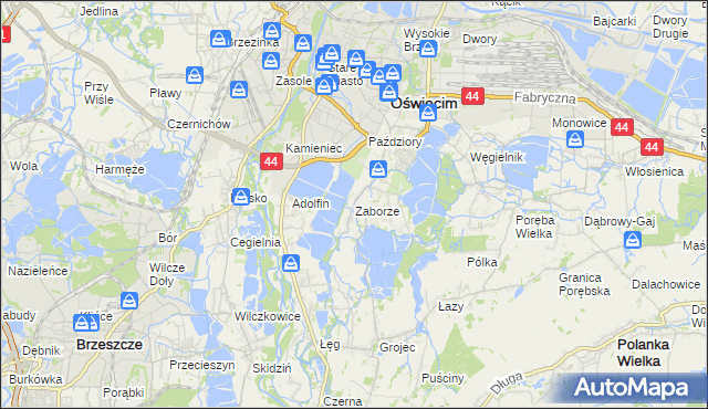 mapa Zaborze gmina Oświęcim, Zaborze gmina Oświęcim na mapie Targeo