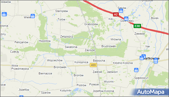 mapa Zacisze gmina Wartkowice, Zacisze gmina Wartkowice na mapie Targeo