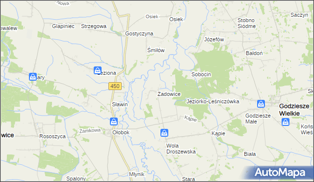 mapa Zadowice, Zadowice na mapie Targeo