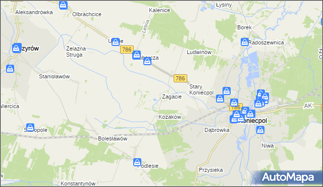 mapa Zagacie gmina Koniecpol, Zagacie gmina Koniecpol na mapie Targeo