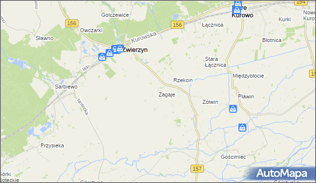 mapa Zagaje gmina Zwierzyn, Zagaje gmina Zwierzyn na mapie Targeo