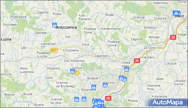 mapa Zagórzany gmina Gorlice, Zagórzany gmina Gorlice na mapie Targeo