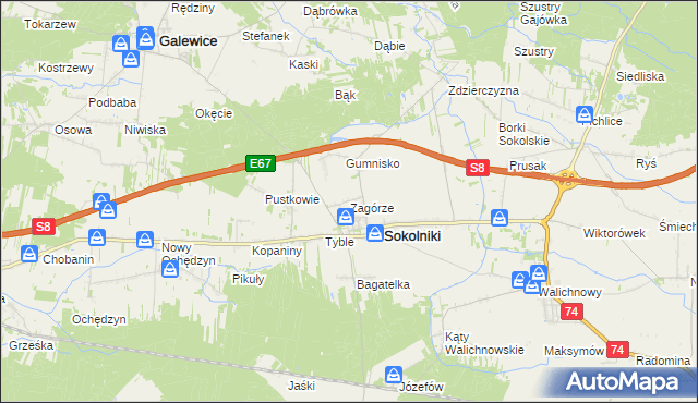 mapa Zagórze gmina Sokolniki, Zagórze gmina Sokolniki na mapie Targeo