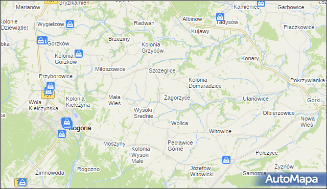 mapa Zagorzyce gmina Bogoria, Zagorzyce gmina Bogoria na mapie Targeo
