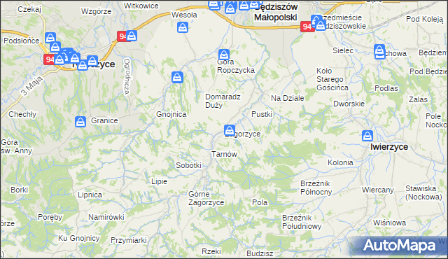 mapa Zagorzyce gmina Sędziszów Małopolski, Zagorzyce gmina Sędziszów Małopolski na mapie Targeo