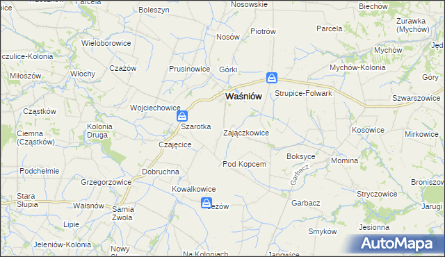 mapa Zajączkowice gmina Waśniów, Zajączkowice gmina Waśniów na mapie Targeo