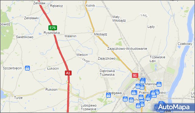 mapa Zajączkowo gmina Tczew, Zajączkowo gmina Tczew na mapie Targeo