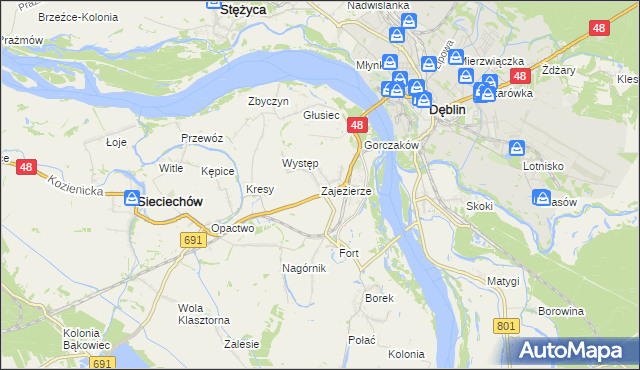 mapa Zajezierze gmina Sieciechów, Zajezierze gmina Sieciechów na mapie Targeo