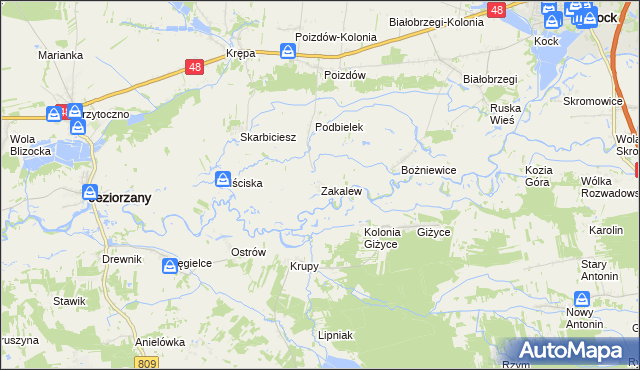 mapa Zakalew, Zakalew na mapie Targeo