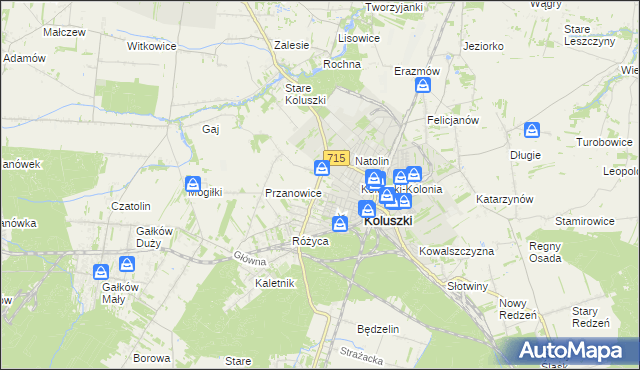 mapa Żakowice gmina Koluszki, Żakowice gmina Koluszki na mapie Targeo