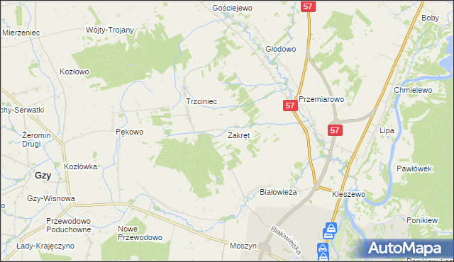mapa Zakręt gmina Pułtusk, Zakręt gmina Pułtusk na mapie Targeo