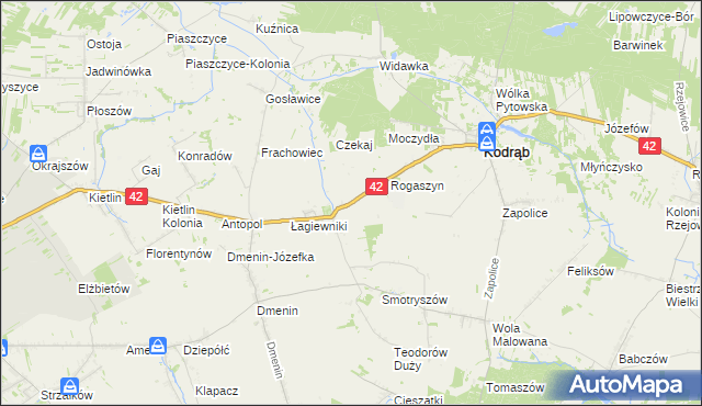 mapa Zakrzew gmina Kodrąb, Zakrzew gmina Kodrąb na mapie Targeo