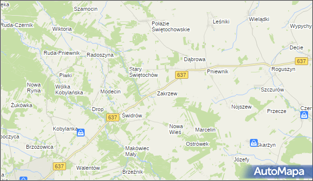 mapa Zakrzew gmina Korytnica, Zakrzew gmina Korytnica na mapie Targeo
