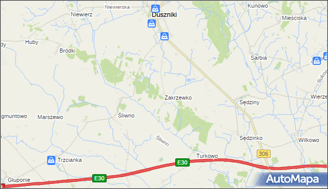 mapa Zakrzewko gmina Duszniki, Zakrzewko gmina Duszniki na mapie Targeo