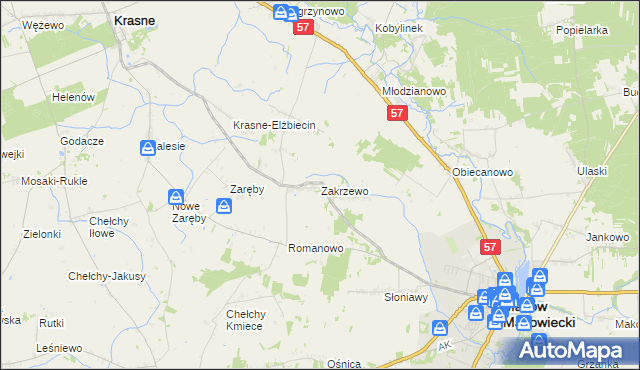 mapa Zakrzewo gmina Karniewo, Zakrzewo gmina Karniewo na mapie Targeo