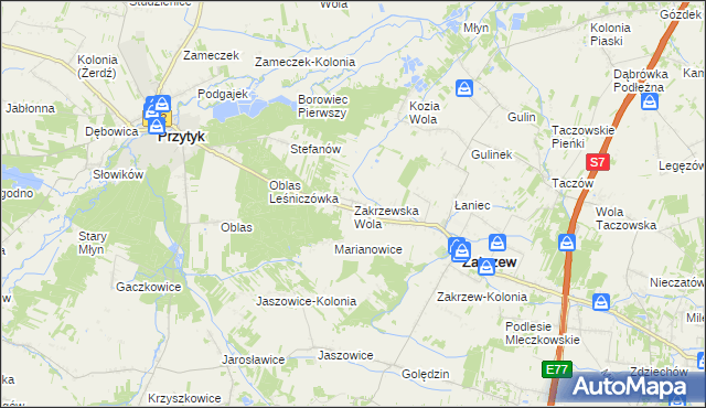 mapa Zakrzewska Wola gmina Zakrzew, Zakrzewska Wola gmina Zakrzew na mapie Targeo