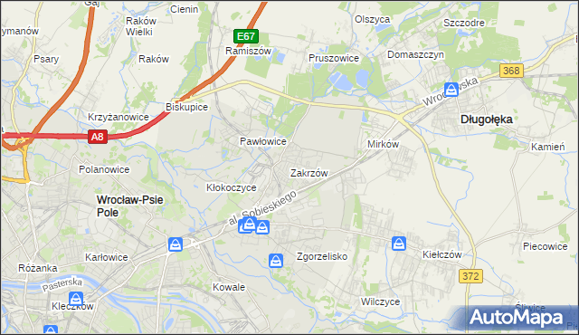 mapa Zakrzów gmina Wrocław, Zakrzów gmina Wrocław na mapie Targeo