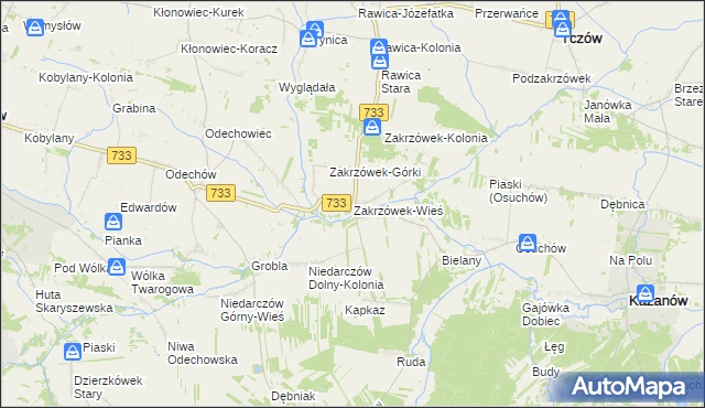mapa Zakrzówek-Wieś gmina Kazanów, Zakrzówek-Wieś gmina Kazanów na mapie Targeo