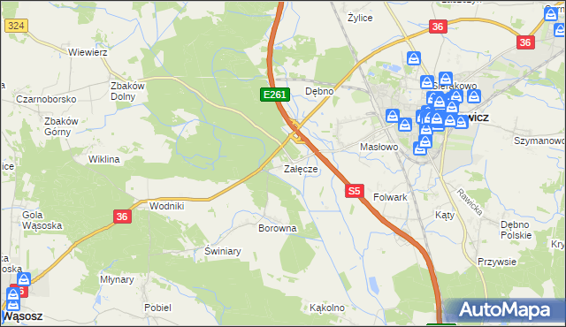 mapa Załęcze gmina Rawicz, Załęcze gmina Rawicz na mapie Targeo
