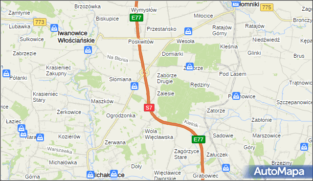 mapa Zalesie gmina Iwanowice, Zalesie gmina Iwanowice na mapie Targeo