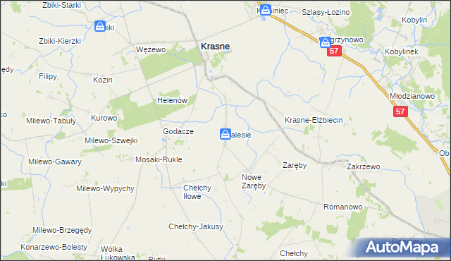 mapa Zalesie gmina Krasne, Zalesie gmina Krasne na mapie Targeo