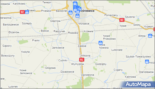 mapa Zalesie gmina Krośniewice, Zalesie gmina Krośniewice na mapie Targeo
