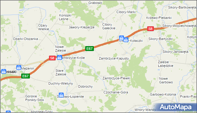 mapa Zambrzyce-Kapusty, Zambrzyce-Kapusty na mapie Targeo