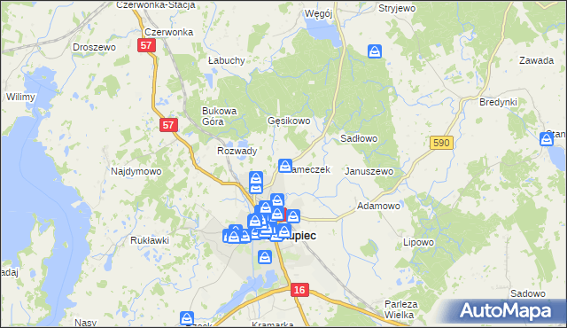 mapa Zameczek gmina Biskupiec, Zameczek gmina Biskupiec na mapie Targeo