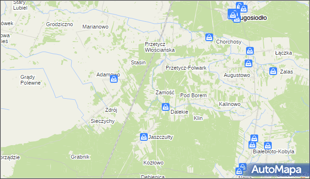 mapa Zamość gmina Długosiodło, Zamość gmina Długosiodło na mapie Targeo
