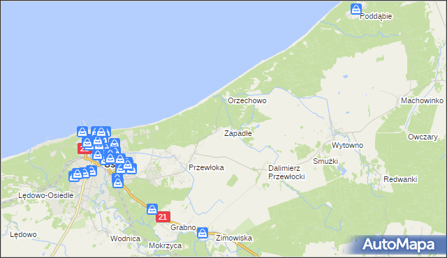 mapa Zapadłe gmina Ustka, Zapadłe gmina Ustka na mapie Targeo
