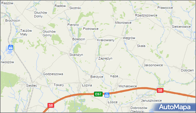 mapa Zaprężyn, Zaprężyn na mapie Targeo