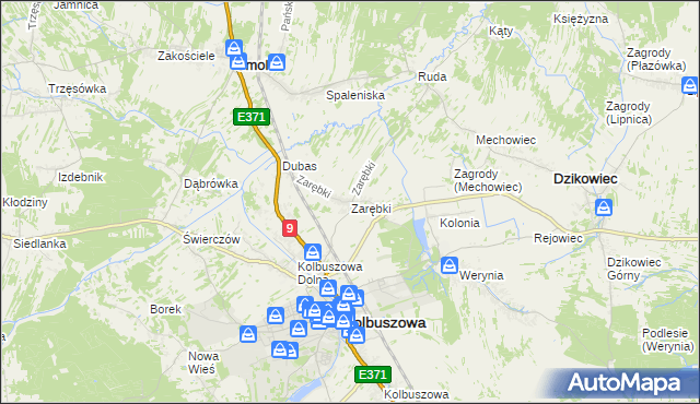 mapa Zarębki gmina Kolbuszowa, Zarębki gmina Kolbuszowa na mapie Targeo