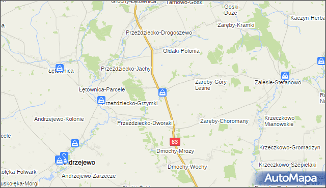 mapa Zaręby-Warchoły, Zaręby-Warchoły na mapie Targeo