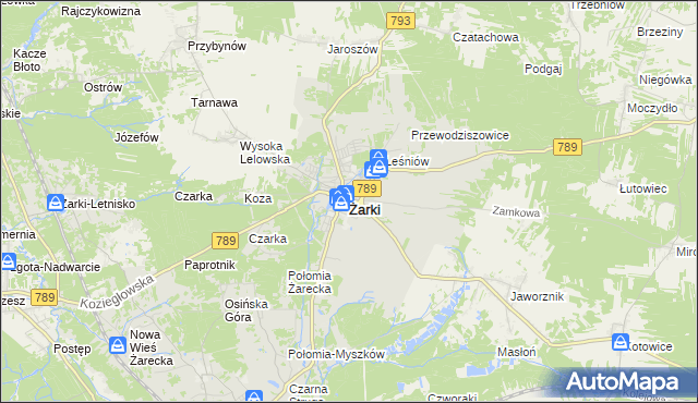 mapa Żarki powiat myszkowski, Żarki powiat myszkowski na mapie Targeo