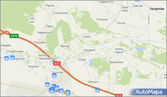 mapa Zastawie gmina Kurów, Zastawie gmina Kurów na mapie Targeo