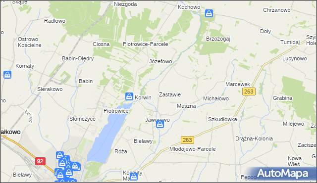 mapa Zastawie gmina Słupca, Zastawie gmina Słupca na mapie Targeo