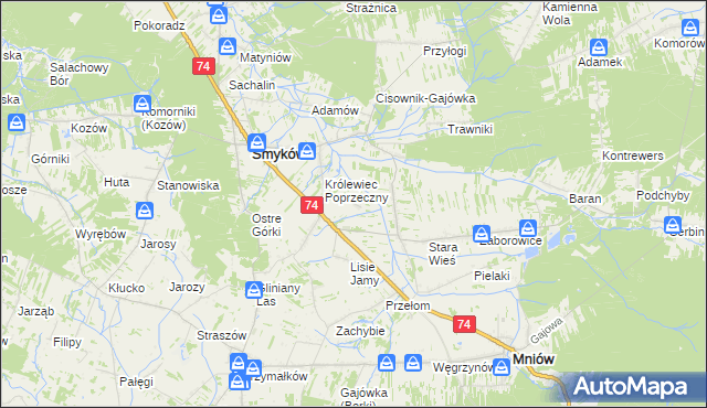 mapa Zastawie gmina Smyków, Zastawie gmina Smyków na mapie Targeo