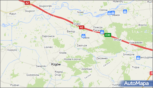 mapa Zastruże gmina Rzgów, Zastruże gmina Rzgów na mapie Targeo