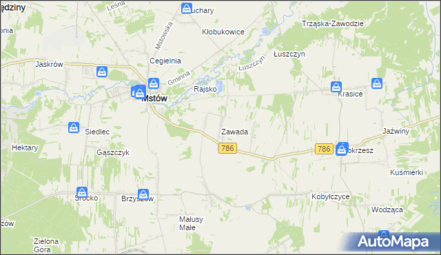 mapa Zawada gmina Mstów, Zawada gmina Mstów na mapie Targeo