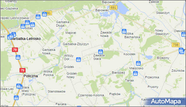 mapa Zawada Stara, Zawada Stara na mapie Targeo