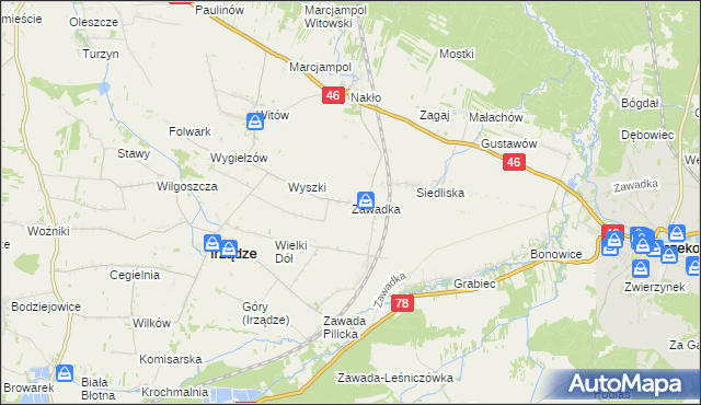 mapa Zawadka gmina Irządze, Zawadka gmina Irządze na mapie Targeo