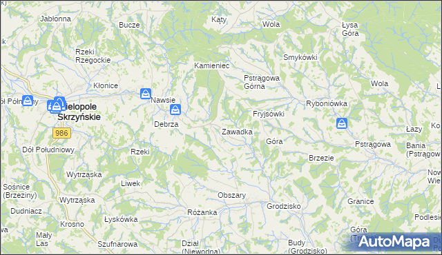 mapa Zawadka gmina Strzyżów, Zawadka gmina Strzyżów na mapie Targeo