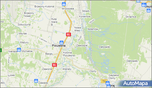 mapa Zawodzie gmina Poczesna, Zawodzie gmina Poczesna na mapie Targeo