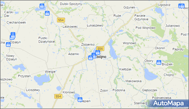 mapa Zbójno powiat golubsko-dobrzyński, Zbójno powiat golubsko-dobrzyński na mapie Targeo